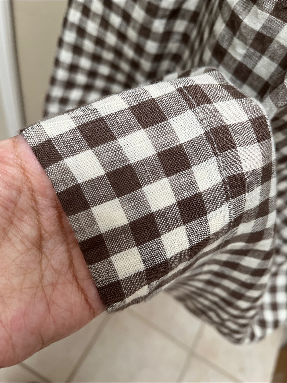 notPERFECTLINEN Mari Puff Sleeve Dress, Lightweight Chocolate Gingham, M, NWOT - Picture 9 of 14